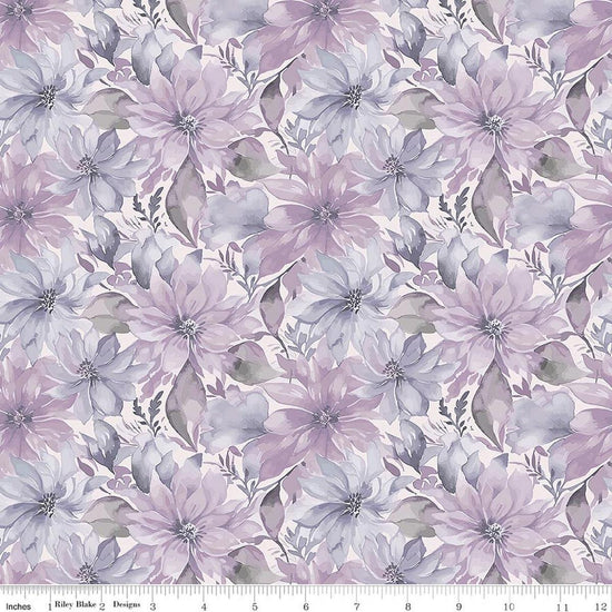 Image of Daybreak on the Prairie Floral Purple quilting cotton fabric by Modern Prairie for Riley Blake Designs. Features flowers on a purple background. Cute Little Fabric Shop.