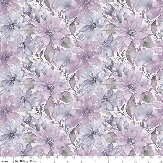 Image of Daybreak on the Prairie Floral Purple quilting cotton fabric by Modern Prairie for Riley Blake Designs. Features flowers on a purple background. Cute Little Fabric Shop.