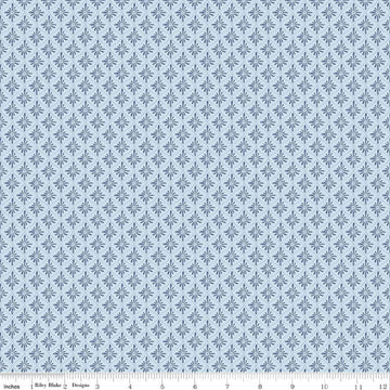 Image of Daybreak on the Prairie Geo Blue quilting cotton fabric by Modern Prairie for Riley Blake Designs. Features tonal flowers on a blue background. Cute Little Fabric Shop.