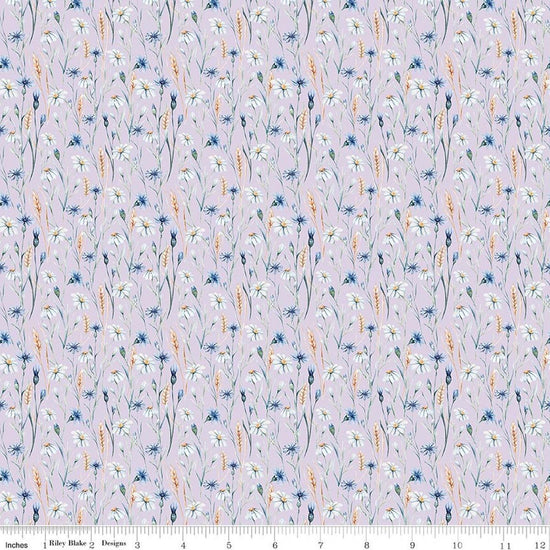 Image of Daybreak on the Prairie Wildflowers Purple quilting cotton fabric by Modern Prairie for Riley Blake Designs. Features flowers on a COLOR background. Cute Little Fabric Shop.