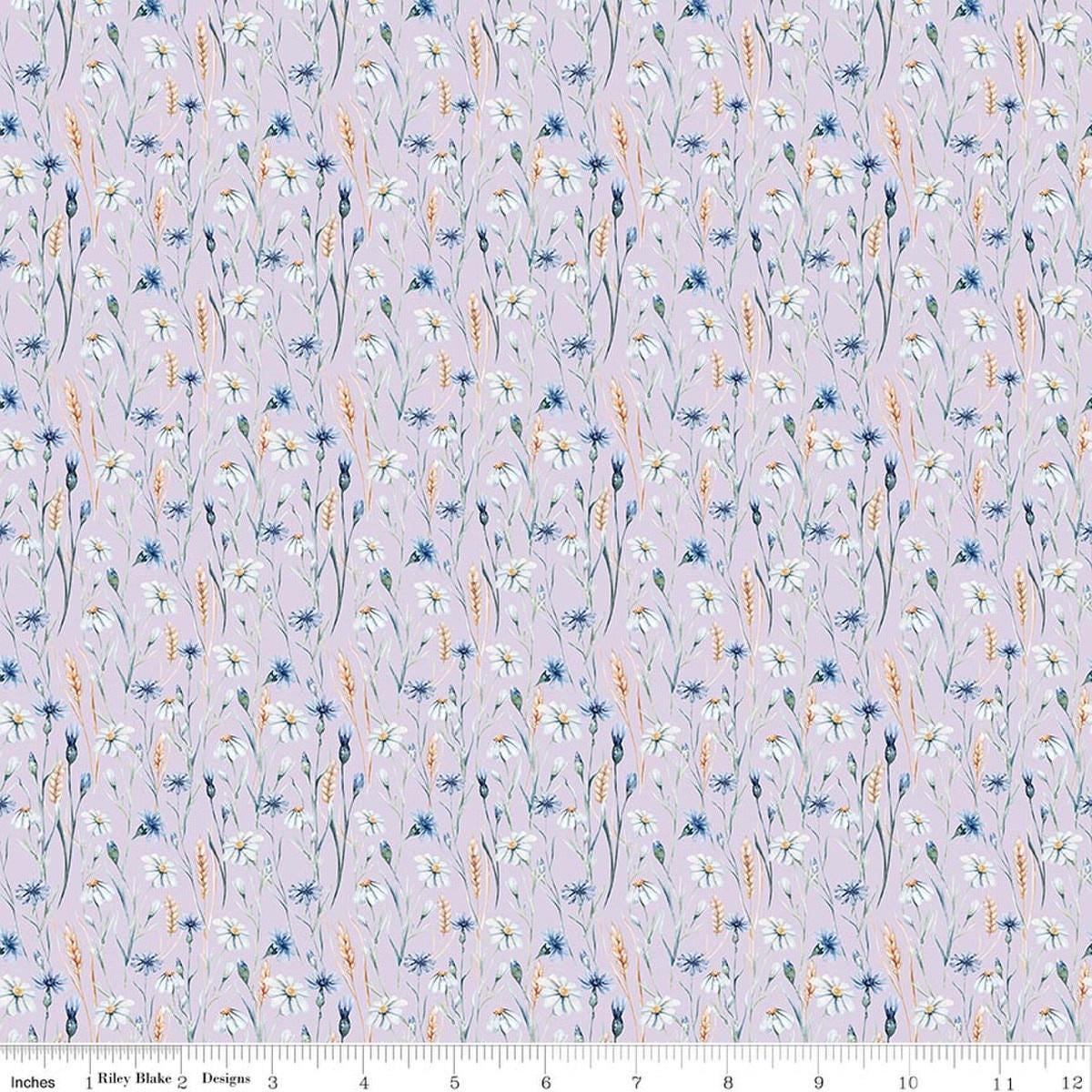 Image of Daybreak on the Prairie Wildflowers Purple quilting cotton fabric by Modern Prairie for Riley Blake Designs. Features flowers on a COLOR background. Cute Little Fabric Shop.