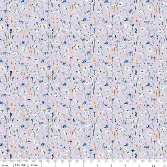 Image of Daybreak on the Prairie Wildflowers Purple quilting cotton fabric by Modern Prairie for Riley Blake Designs. Features flowers on a COLOR background. Cute Little Fabric Shop.