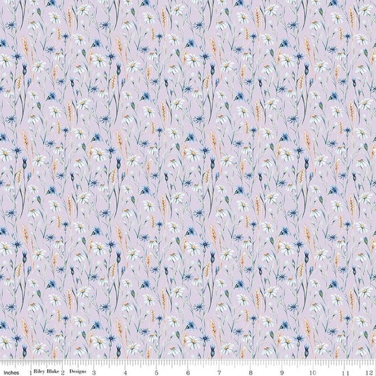 Image of Daybreak on the Prairie Wildflowers Purple quilting cotton fabric by Modern Prairie for Riley Blake Designs. Features flowers on a COLOR background. Cute Little Fabric Shop.