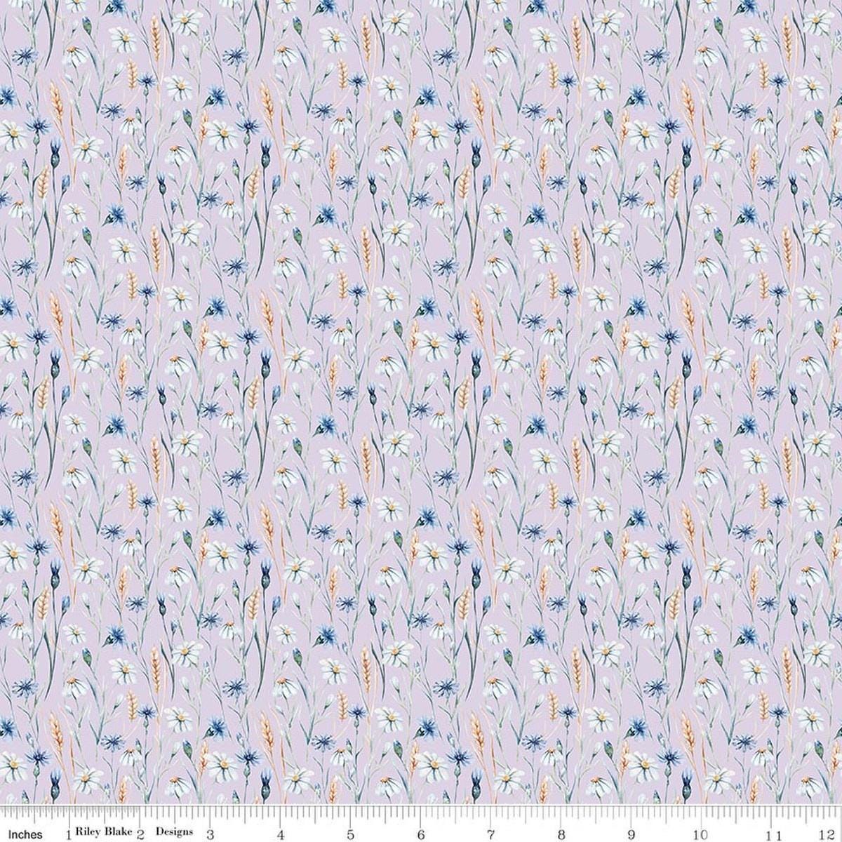 Image of Daybreak on the Prairie Wildflowers Purple quilting cotton fabric by Modern Prairie for Riley Blake Designs. Features flowers on a COLOR background. Cute Little Fabric Shop.