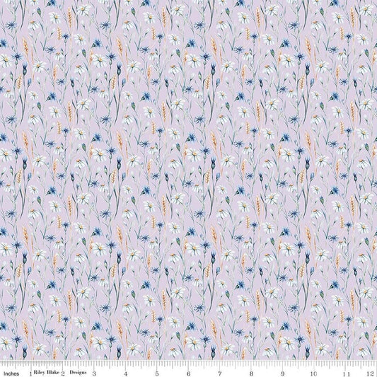 Image of Daybreak on the Prairie Wildflowers Purple quilting cotton fabric by Modern Prairie for Riley Blake Designs. Features flowers on a COLOR background. Cute Little Fabric Shop.