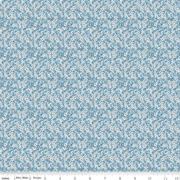 Image of Daybreak on the Prairie Spring Floral Blue quilting cotton fabric by Modern Prairie for Riley Blake Designs. Features flowers on a blue background. Cute Little Fabric Shop.