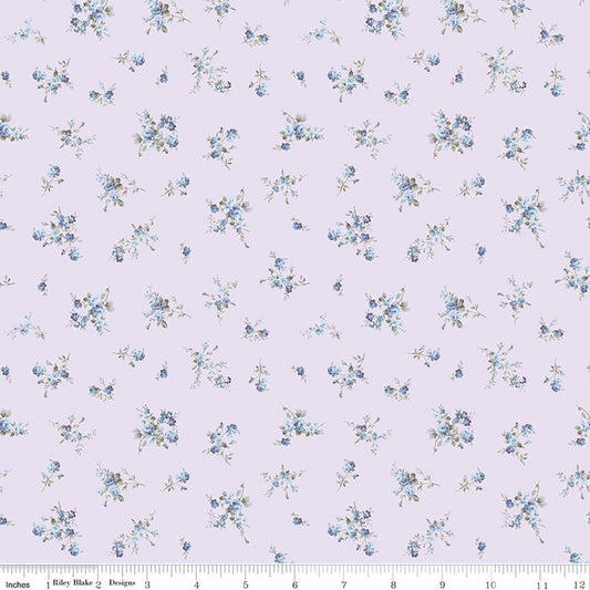 Image of Daybreak on the Prairie Garden Bouquet Purple quilting cotton fabric by Modern Prairie for Riley Blake Designs. Features flowers on a purple background. Cute Little Fabric Shop.