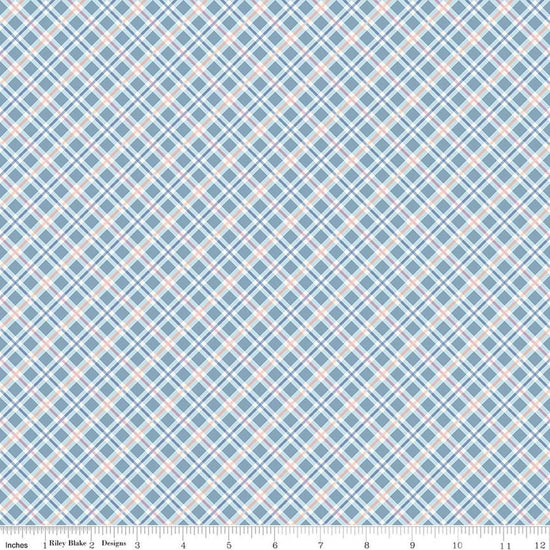 Image of Daybreak on the Prairie Plaid Blue quilting cotton fabric by Modern Prairie for Riley Blake Designs. Features plaid on a blue background. Cute Little Fabric Shop.