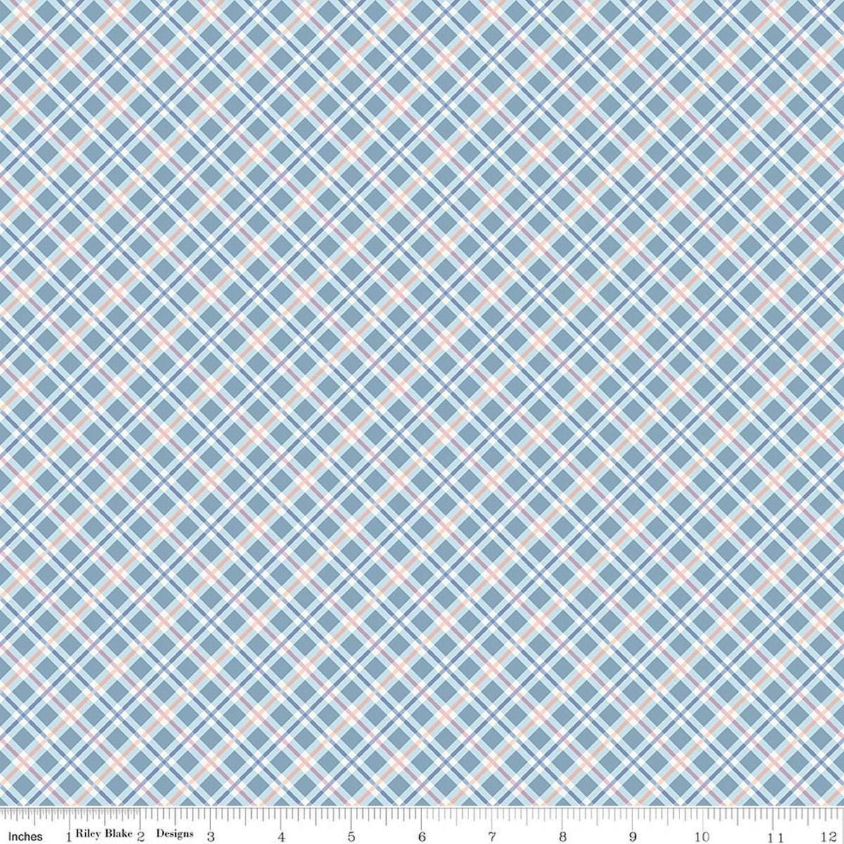Image of Daybreak on the Prairie Plaid Blue quilting cotton fabric by Modern Prairie for Riley Blake Designs. Features plaid on a blue background. Cute Little Fabric Shop.