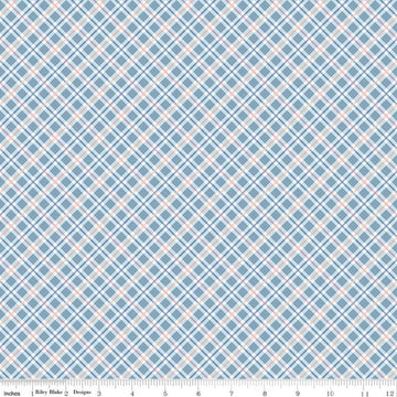 Image of Daybreak on the Prairie Plaid Blue quilting cotton fabric by Modern Prairie for Riley Blake Designs. Features plaid on a blue background. Cute Little Fabric Shop.