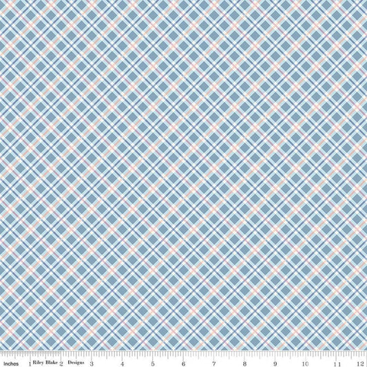 Image of Daybreak on the Prairie Plaid Blue quilting cotton fabric by Modern Prairie for Riley Blake Designs. Features plaid on a blue background. Cute Little Fabric Shop.