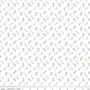 Image of Painted Petals Tossed Stems White quilting cotton fabric by Lila Tueller for Riley Blake Designs. Features leaves on a white background. Cute Little Fabric Shop.