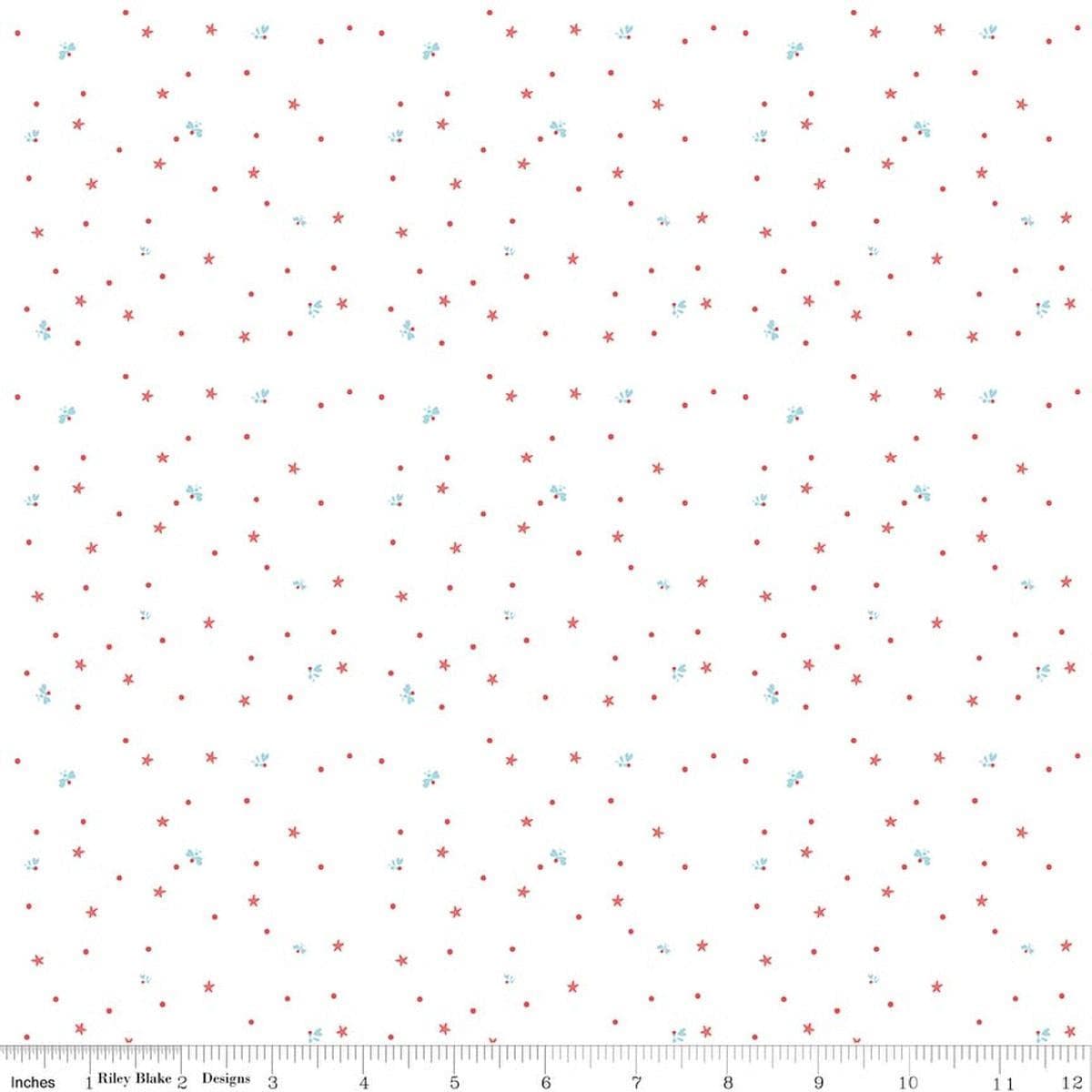 Image of Firework Fields Fireflies White quilting cotton fabric by Gracey Larson for Riley Blake Designs. Features dots on a white background. Cute Little Fabric Shop.