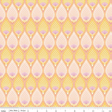 Image of Flourish Pineapple Lemon quilting cotton fabric by Sue Daley for Riley Blake Designs. Features a geometric pattern on a yellow background. Cute Little Fabric Shop.