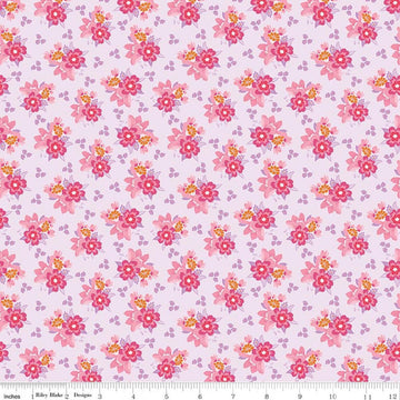 Image of Flourish Bouquet Lilac quilting cotton fabric by Sue Daley for Riley Blake Designs. Features flowers on a purple background. Cute Little Fabric Shop.