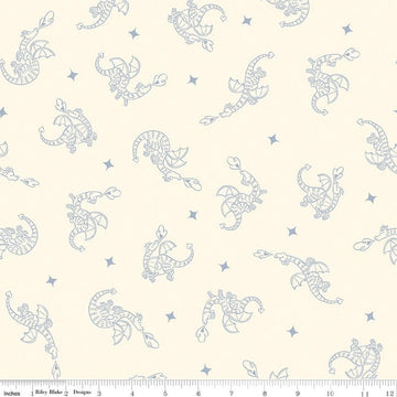 Image of Faraway Kingdom Dragon Flight Sand quilting cotton fabric by Natàlia Juan Abelló for Riley Blake Designs. Features dragons on a cream background. Cute Little Fabric Shop.