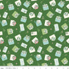 Image of Correspondence Letters Treetop quilting cotton fabric by Beverly McCullough for Riley Blake Designs. Features letters on a green background. Cute Little Fabric Shop.