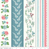 Image of Correspondence Wide Stripe Cloud quilting cotton fabric by Beverly McCullough for Riley Blake Designs. Features flowers on a white background. Cute Little Fabric Shop.