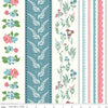 Image of Correspondence Wide Stripe Cloud quilting cotton fabric by Beverly McCullough for Riley Blake Designs. Features flowers on a white background. Cute Little Fabric Shop.