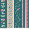 Image of Correspondence Wide Stripe Colonial Blue quilting cotton fabric by Beverly McCullough for Riley Blake Designs. Features stripes on a blue background. Cute Little Fabric Shop.