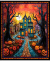 Creepin' It Real Haunted House Panel Multi Orange Halloween Fabric - 30384 - QT Fabrics Quilting Cotton Fabric