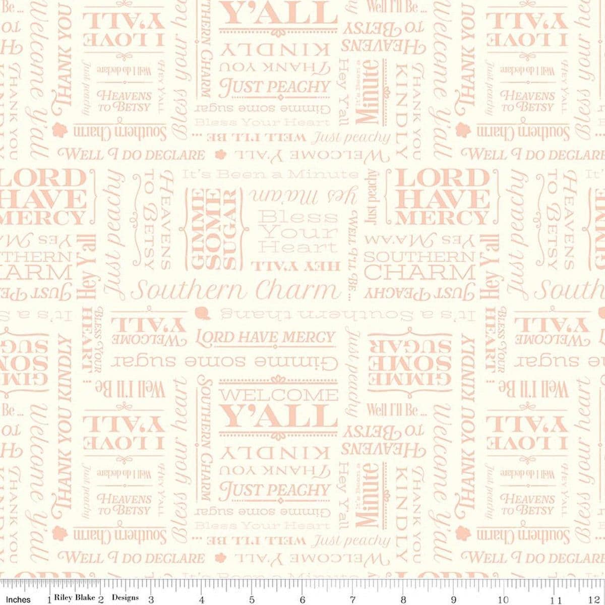 Image of Southern Charm Text Cloud quilting cotton fabric by The RBD Designers for Riley Blake Designs. Features words on a cream background. Cute Little Fabric Shop.