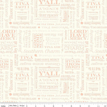 Image of Southern Charm Text Cloud quilting cotton fabric by The RBD Designers for Riley Blake Designs. Features words on a cream background. Cute Little Fabric Shop.