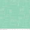 Image of Southern Charm Text Mint quilting cotton fabric by The RBD Designers for Riley Blake Designs. Features words on a green background. Cute Little Fabric Shop.