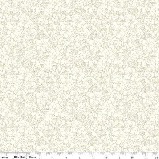Image of Southern Charm Magnolia Tonal Cloud quilting cotton fabric by The RBD Designers for Riley Blake Designs. Features flowers on a cream background. Cute Little Fabric Shop.