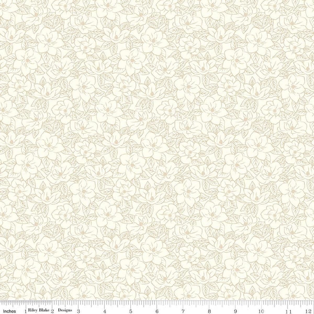 Image of Southern Charm Magnolia Tonal Cloud quilting cotton fabric by The RBD Designers for Riley Blake Designs. Features flowers on a cream background. Cute Little Fabric Shop.