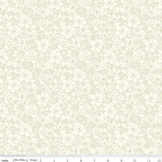 Image of Southern Charm Magnolia Tonal Cloud quilting cotton fabric by The RBD Designers for Riley Blake Designs. Features flowers on a cream background. Cute Little Fabric Shop.