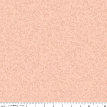 Image of Southern Charm Magnolia Tonal Peaches 'n Cream quilting cotton fabric by The RBD Designers for Riley Blake Designs. Features flowers on a pink background. Cute Little Fabric Shop.