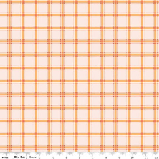 Image of Southern Charm Gingham Pink quilting cotton fabric by The RBD Designers for Riley Blake Designs. Features gingham on an orange background. Cute Little Fabric Shop.