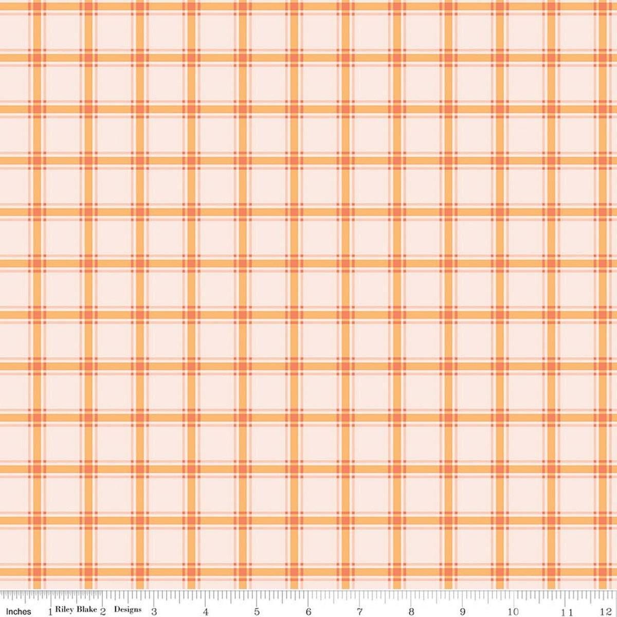 Image of Southern Charm Gingham Pink quilting cotton fabric by The RBD Designers for Riley Blake Designs. Features gingham on an orange background. Cute Little Fabric Shop.