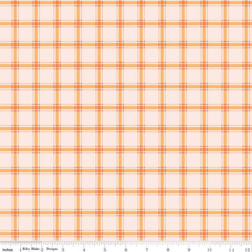 Image of Southern Charm Gingham Pink quilting cotton fabric by The RBD Designers for Riley Blake Designs. Features gingham on an orange background. Cute Little Fabric Shop.