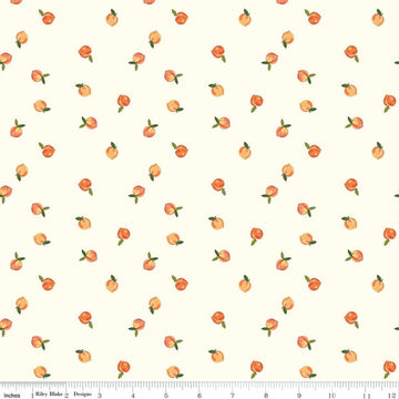 Image of Southern Charm Peaches Cloud quilting cotton fabric by The RBD Designers for Riley Blake Designs. Features peaches on a cream background. Cute Little Fabric Shop.