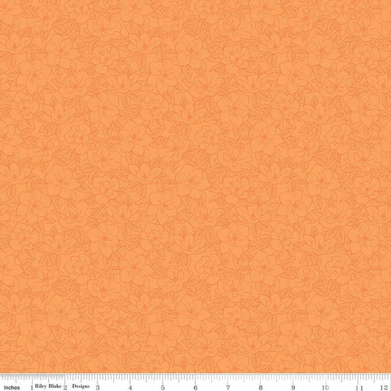 Image of Southern Charm Magnolia Tonal Orange quilting cotton fabric by The RBD Designers for Riley Blake Designs. Features flowers on an orange background. Cute Little Fabric Shop.
