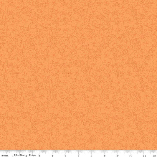 Image of Southern Charm Magnolia Tonal Orange quilting cotton fabric by The RBD Designers for Riley Blake Designs. Features flowers on an orange background. Cute Little Fabric Shop.