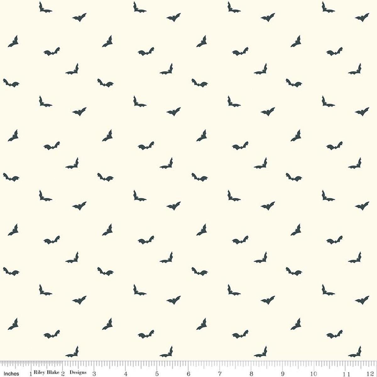 Image of The Apothecary Batwings Cream quilting cotton fabric by Amber Elliot for Riley Blake Designs. Features bats on a cream background. Cute Little Fabric Shop.