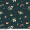 Image of The Apothecary Botanicals Deep Teal quilting cotton fabric by Amber Elliot for Riley Blake Designs. Features nature on a blue background. Cute Little Fabric Shop.