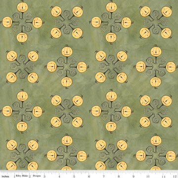 Image of Spooky Jacks Green quilting cotton fabric by Teresa Kogut for Riley Blake Designs. Features pumpkins on a green background. Cute Little Fabric Shop.