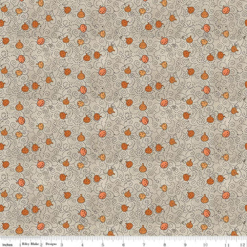 Image of Spooky Pumpkins Gray quilting cotton fabric by Teresa Kogut for Riley Blake Designs. Features pumpkins on a gray background. Cute Little Fabric Shop.