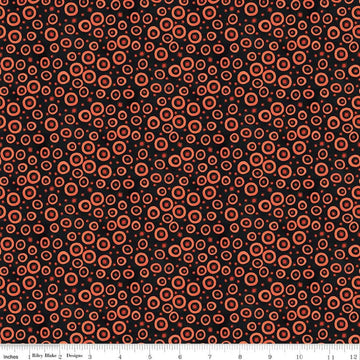 Image of Spooky Polka Dots Black quilting cotton fabric by Teresa Kogut for Riley Blake Designs. Features dots on a black background. Cute Little Fabric Shop.