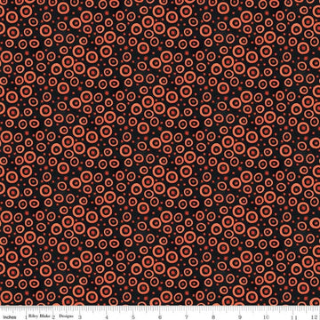 Image of Spooky Polka Dots Black quilting cotton fabric by Teresa Kogut for Riley Blake Designs. Features dots on a black background. Cute Little Fabric Shop.