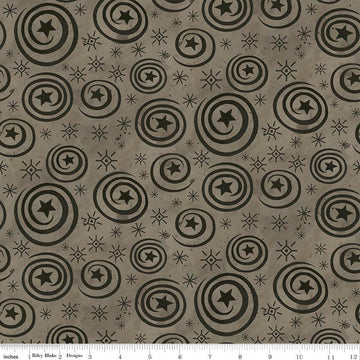 Image of Spooky Stars and Swirls Tombstone quilting cotton fabric by Teresa Kogut for Riley Blake Designs. Features stars on a gray background. Cute Little Fabric Shop.