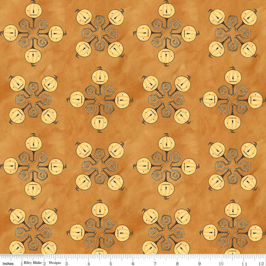 Image of Spooky Jacks Orange quilting cotton fabric by Teresa Kogut for Riley Blake Designs. Features pumpkins on an orange background. Cute Little Fabric Shop.