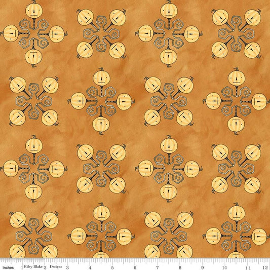 Image of Spooky Jacks Orange quilting cotton fabric by Teresa Kogut for Riley Blake Designs. Features pumpkins on an orange background. Cute Little Fabric Shop.