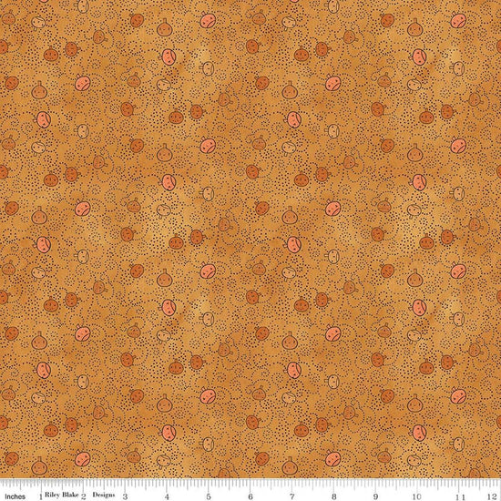 Image of Spooky Pumpkins Gourd quilting cotton fabric by Teresa Kogut for Riley Blake Designs. Features pumpkins on an orange background. Cute Little Fabric Shop.