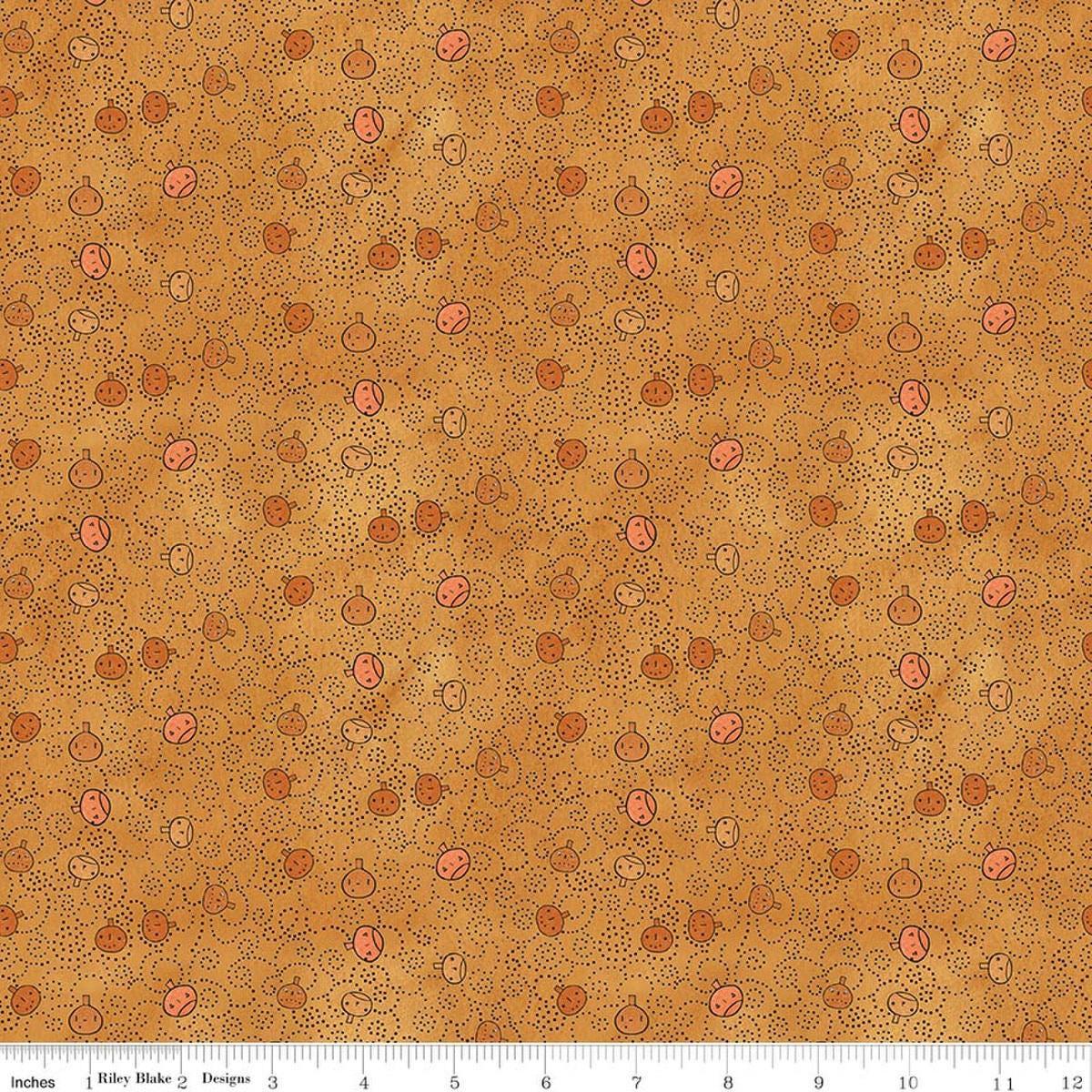 Image of Spooky Pumpkins Gourd quilting cotton fabric by Teresa Kogut for Riley Blake Designs. Features pumpkins on an orange background. Cute Little Fabric Shop.