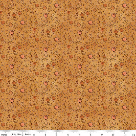 Image of Spooky Pumpkins Gourd quilting cotton fabric by Teresa Kogut for Riley Blake Designs. Features pumpkins on an orange background. Cute Little Fabric Shop.